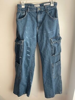 Cotton On Blue Wide Leg Flare Cargo Jeans